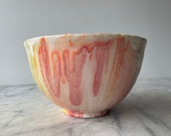 Marbled bowl slip painting stoneware vessel full color spectrum porcelain rainbow drips