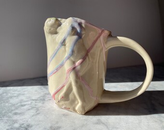 Nude mug handmade bas relief figure sculpture cup side stretch self care ceramic art pottery vessel mature