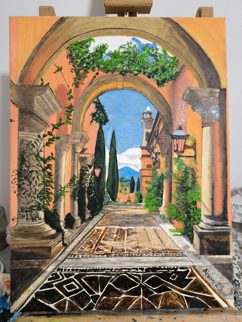 Original Italian Courtyard Oil Painting | Mediterranean Landscape ...