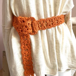 Handmade Orange Paper Yarn Belt – Adjustable Boho Waist Belt + Matching Earrings Gift – Crochet Summer Accessory