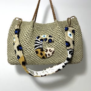 Bolso de rafia de crochet con letras personalizadas, bolso de hombro con bordado personalizado, bolso de rafia con asa superior hecho a mano, regalo para el Día de la Madre