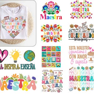 Maestra PNG Bundle, Retro Maestra Word Png, Teacher Life, Teach Love Inspire, Spanish Teacher, Teacher Appreciation Gift, Maestra  Svg