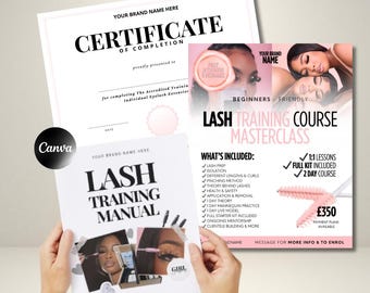 Lash Training Course Templates Bundle | DIY Canva Lash Guide | Lash Certificate | Resell Lash Course Book | Lash Business Ebook | Lash Flyer