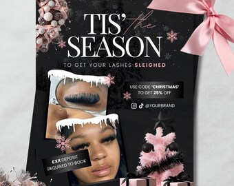 Editable Christmas Booking Flyer Template | Beauty Salon Promo | Lash Nail Tech Hair Stylist | December Flyer Post | Festive Marketing