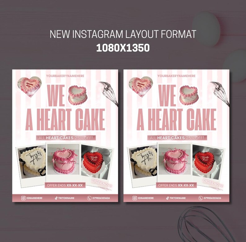 Editable bakery flyer template for Canva with customisable text and pastel design, perfect for promoting cake sales, cupcake events, bake shops, or dessert business marketing. Digital download only – no physical item included.