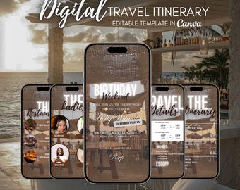 Digital Travel Itinerary, Itinerary Template Canva, Trip Schedule Planner, Vacation Planner, Birthday Weekend Invitation,Animated Trip Evite