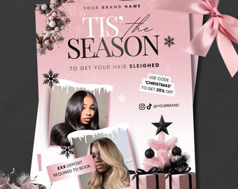 Hairstylist Christmas Booking Flyer Template | Editable Xmas Appointment Post | Canva December Beauty Salon Flyer | Festive Bookings