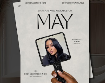 Editable Hairstylist Flyer Template May Bookings, Hair Salon Flyer, Beauty Salon Post, Hair Business Instagram Flyer, Wig Installs, Sew-ins