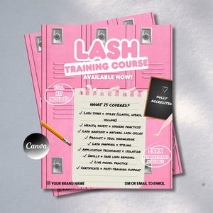 Plantilla de volante para curso de formación en pestañas / Volante editable con temática escolar / Publicación promocional de Instagram para curso de pestañas / Volante de pestañas de Canva / Volante de curso individual