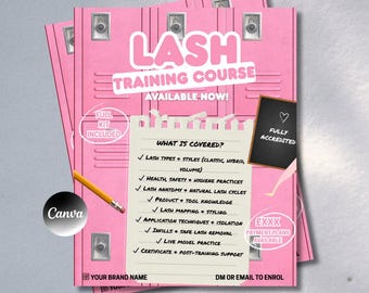 Lash Training Course Flyer Template | School Themed Editable Flyer | Lash Course Instagram Promo Post | Canva Lash Flyer | 1:1 Course Flyer