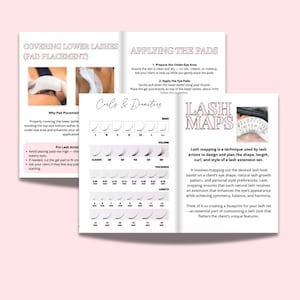 Editable lash training manual template for lash artists and beauty educators – fully customizable eyelash extension training guide for beginners and advanced students – perfect Canva template for lash technician courses, lash extension classes, esthetician training, and beauty business branding – includes sections for lash theory, client consultation, lash mapping, aftercare, and certification