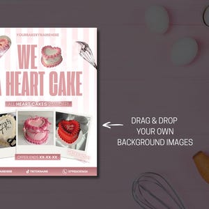 Editable bakery flyer template for Canva with customisable text and pastel design, perfect for promoting cake sales, cupcake events, bake shops, or dessert business marketing. Digital download only – no physical item included.