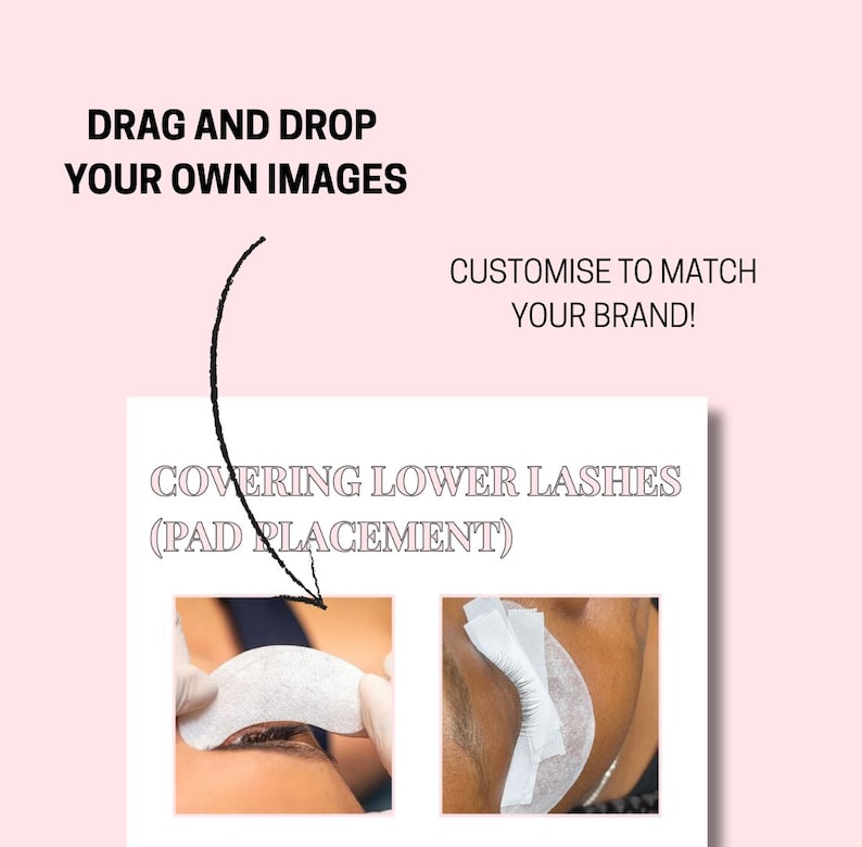 Editable lash training manual template for lash artists and beauty educators – fully customizable eyelash extension training guide for beginners and advanced students – perfect Canva template for lash technician courses, lash extension classes, esthetician training, and beauty business branding – includes sections for lash theory, client consultation, lash mapping, aftercare, and certification