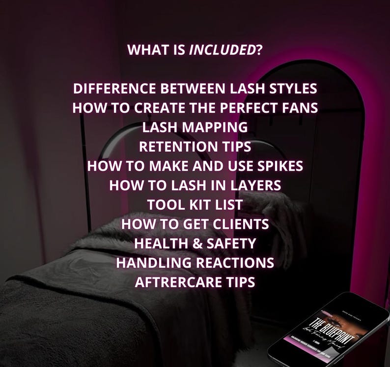Elegant black and pink lash training manual eBook template designed for beauty professionals and lash artists. Features a modern, feminine layout with stylish fonts, organized sections for lash techniques, client care, and business tips. Fully editable and customizable for a polished, professional look.