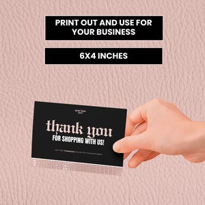 Flat lay mockup of thank you card template with bold pink and black design for beauty suppliers, small businesses, and hair vendors. Editable in Canva.