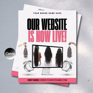 Website Launch Flyer Template | Hair Business Website Promo Flyer | Editable New Website Launch Canva Flyer | Live Website Flyer