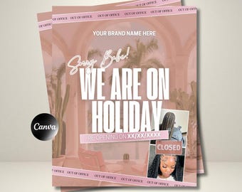 DIY We Are On Holiday Flyer Template | Closed For Vacation | Beauty Business Flyer | Salon Out Of Office Flyer | Hair Business Canva Flyer