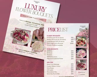 Editable Florist Business Flyer Template Set, Floral Shop Marketing, Flower Bouquet Promo Price List, Canva Editable Florist Price List