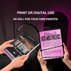 Elegant black and pink lash training manual eBook template designed for beauty professionals and lash artists. Features a modern, feminine layout with stylish fonts, organized sections for lash techniques, client care, and business tips. Fully editable and customizable for a polished, professional look.