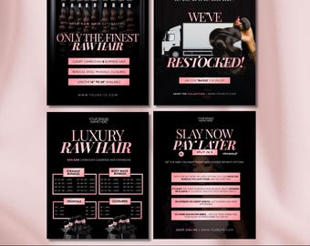 Editable Hair Bundles Flyer Template Set | Hair Seller Pricelist | Wigs Bundles Sale Canva Flyers | DIY Hair Insta Posts | Hairstylist Flyer