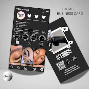 Instagram Seite Stil Visitenkarte Vorlage | Basteln | Bearbeitbar auf Leinwand | Lash Tech Visitenkarte | Stirn-Tech | Nageltechnik | Augenbrauen-Business