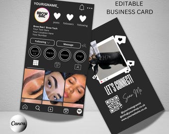 Instagram Page Style Business Card Template | DIY | Editable On Canva | Lash Tech Business Card | Brow Tech | Nail Tech | Eyebrows Business