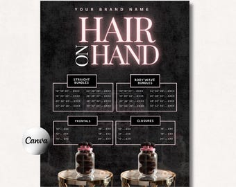 Hair Bundles Pricelist Template | Hair Vendor Pricing Menu | Editable On Canva | Selling Hair Business | Wigs | Raw Hair Bundles Pricelist