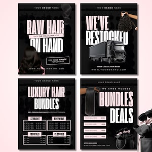 Hair Bundles Flyer Template Bundle | Editable On Canva | DIY | Hair Flyer | Book Now Flyer | Raw Hair Bundles | Bundles Pricelist | Restock