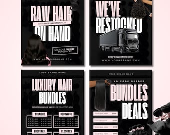 Hair Bundles Flyer Template Bundle | Editable On Canva | DIY | Hair Flyer | Book Now Flyer | Raw Hair Bundles | Bundles Pricelist | Restock