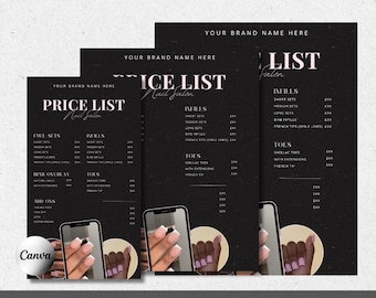 Nail Tech Pricelist Template Bundle | Editable Instagram Sizes | Nail Business Menu | Beauty Business Pricelist | Canva Template | Nail Tech