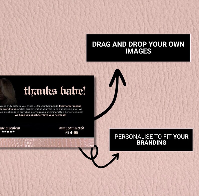Editable Thank You Card Canva Template | Beauty Supplier Packaging Card | Printable Hair Vendor Thank You Card | Small Business Card Design image 7
