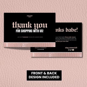 Pink crocodile-texture gradient thank you card back design for beauty businesses and hair vendors. Editable Canva template digital file.