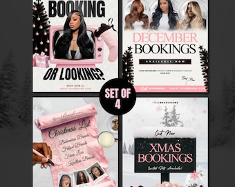 Editable Christmas Flyer Bundle | Canva Templates for Beauty Salons Lash Tech Hair Stylists Nail Techs | Holiday Booking Flyers | Festive Ad