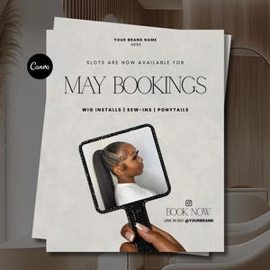 Editable Hairstylist Flyer Template May Bookings, Hair Salon Flyer, Beauty Salon Post, Hair Business Instagram Flyer, Wig Installs, Sew-ins