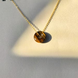 Tiger Eye Donut Necklace, Yellow Gemstone Necklace, Healing Crystal Necklace, Chain Necklace with Donut Pendant, Gemstone Donut Necklace