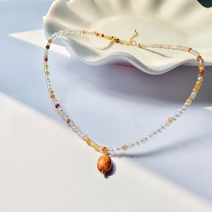 Perlen Halskette mit Kaffeebohne Anhänger, Zierliche Edelstein Perlen Halskette, Minimalistische Kristall Choker Halskette, Jeden Tag Halskette für Frauen