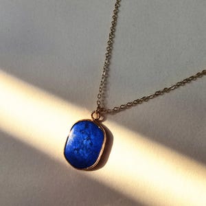 Simple Chain Necklace with Gemstone Pendant, Lapis Lazuli Pendant Necklace, Blue Stone Pendant Necklace, Everyday Necklace for Women