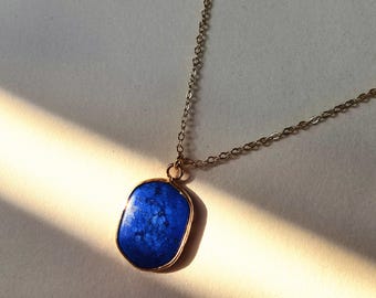 Simple Chain Necklace with Gemstone Pendant, Lapis Lazuli Pendant Necklace, Blue Stone Pendant Necklace, Everyday Necklace for Women