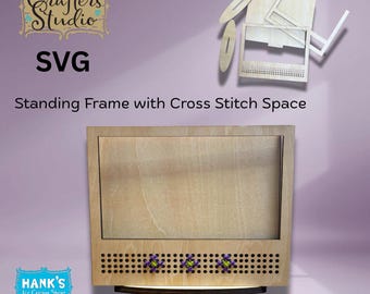 SVG Stand Frame with a Cross Stitch Area on the Front. Laser