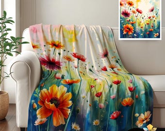 Floral throw blanket, lightweight spring blanket, gift for plant lovers, Mother's Day Gift, Floral Decor, Soft Watercolor Throw Blanket