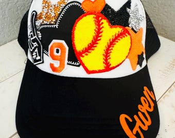 Softball Mom Trucker Hat with Patches and Hat Chains: Game Day & Sports Apparel