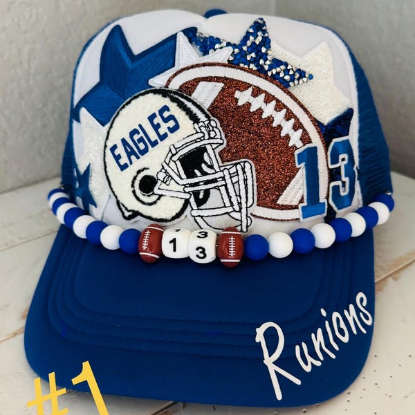 Football Mom Trucker Hat with Patches and Hat Chains: Game Day & Sports Apparel