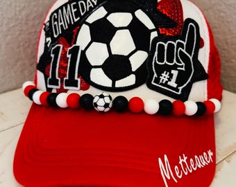 Soccer Mom Trucker Hat with Patches and Hat Chains: Game Day Apparel