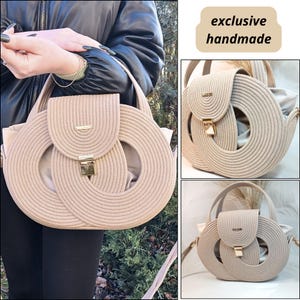 Boho style handmade bag crafted from cotton rope with unique round design — shoulder and crossbody purse, Mother's Day gift and for her