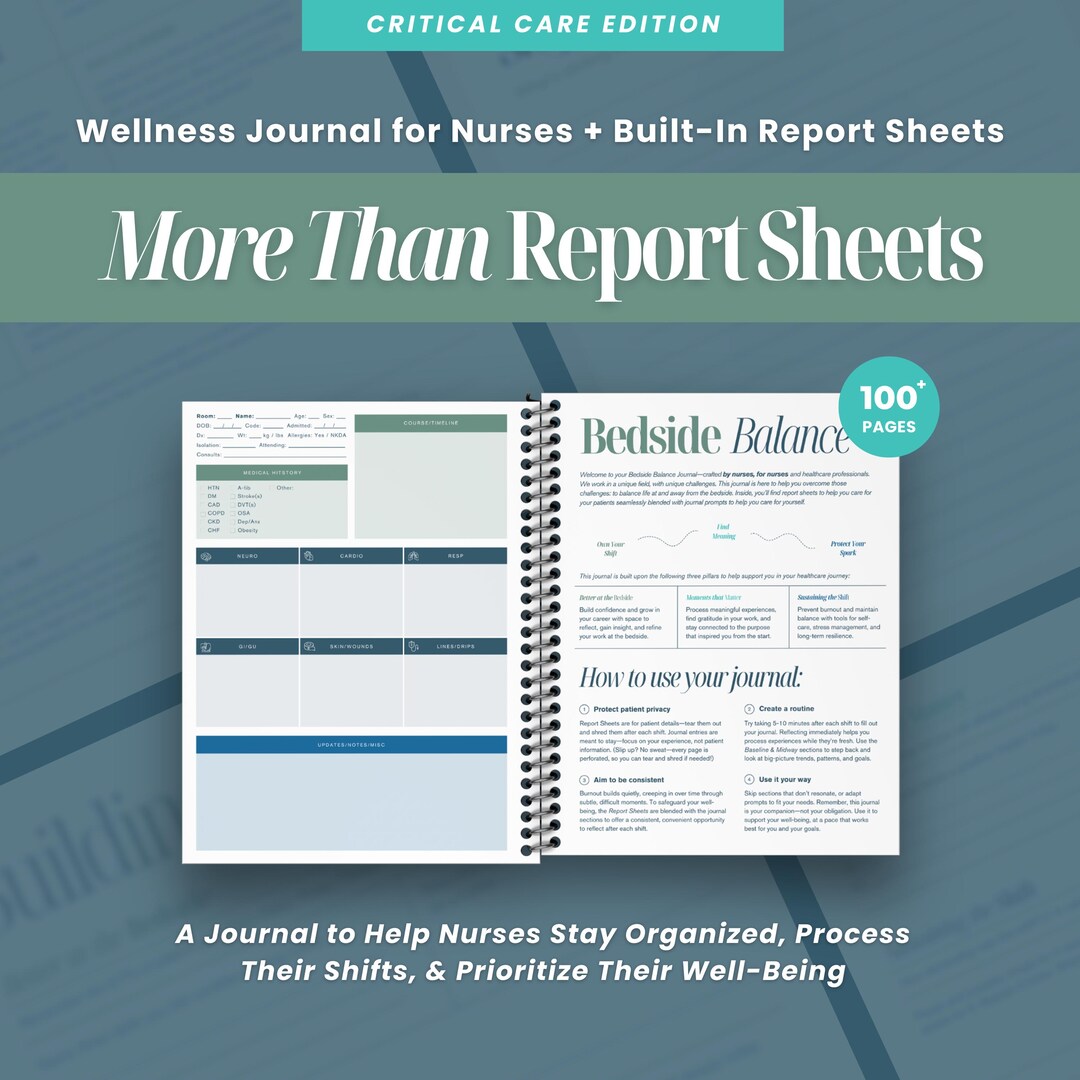 Nurse Wellness Journal & Report Sheets | Bedside Balance Journal ...