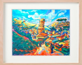 Camino de Santiago Art Prints - Pilgrim Trail Landscape Wall Decor - Way of St James Art - Spain Travel Landscape Painting - El Camino Gift