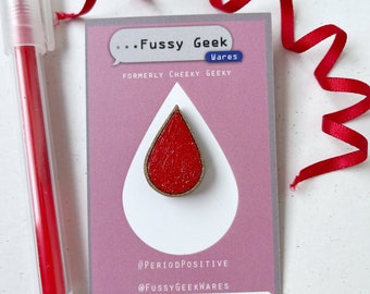 Blood drop pin Wooden Shark week period gift, Feminist pin, Laser cut pin for your first period