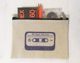 Hemp Fabric Mix Tape Wash Bag: Screen Print DJ Gift