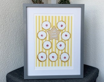 Cake lover wall art, Bakewell Tart cake illustration, Bake off gift of Cake wall art