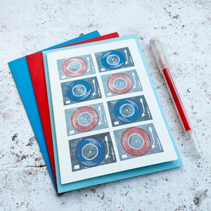 Record Deck Linocut Print Card: Vinyl Lover Gift image 2